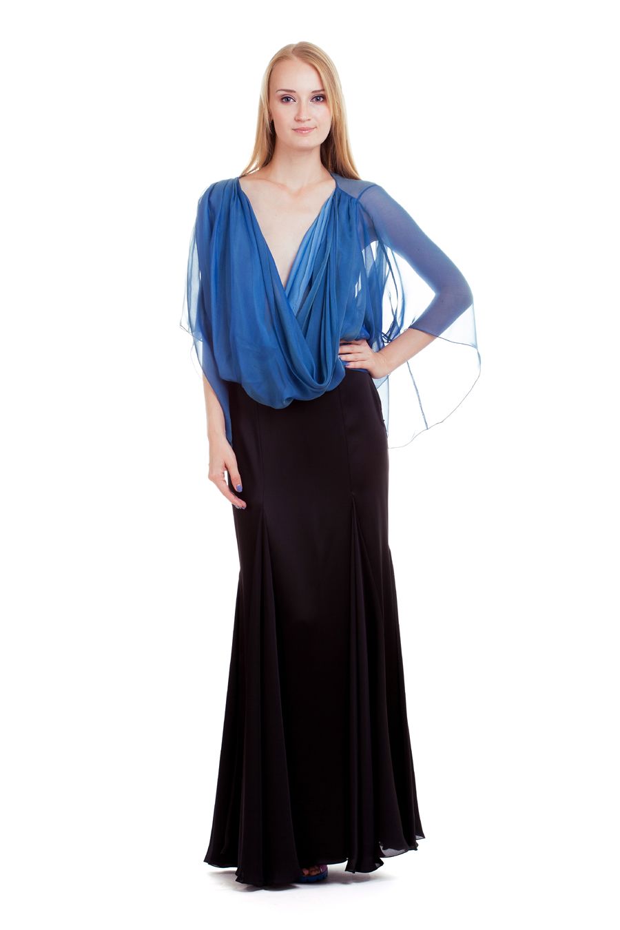 Изящная атласная юбка с шифоновыми клиньями