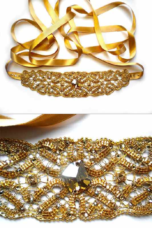 Колье "Wide Golden" атласных на лентах