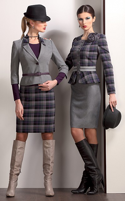 Стильный костюм-тройка с клетчатой юбкой