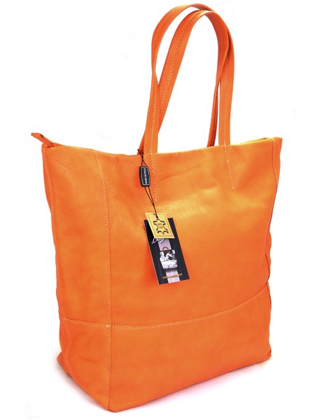 Оранжевая кожаная сумка шопер BAGIA