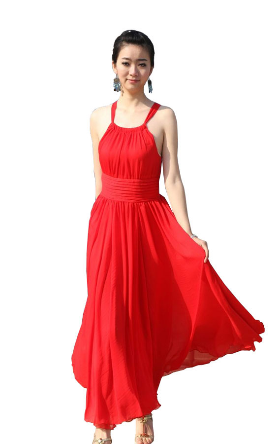 Алое шифоновое платье