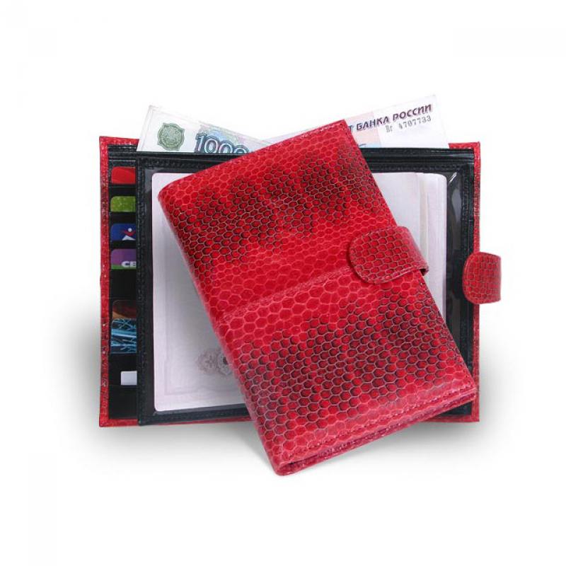 Женское портмоне из кожи змеи красное