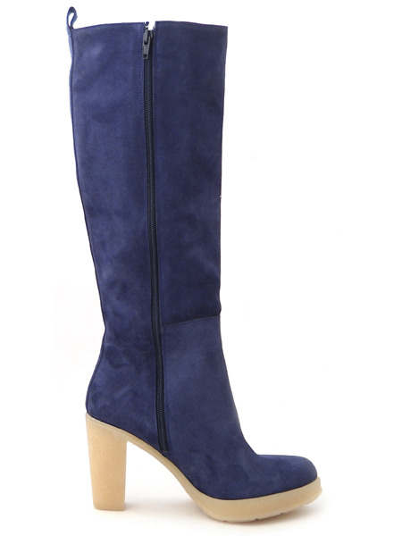 Синие осенние замшевые сапоги на литой подошве типа "манка"