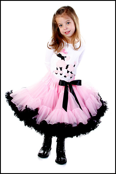 Пышная юбка розовая с чёрными оборками