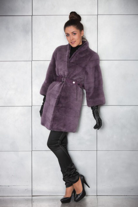 Двусторонняя шуба-пальто от GUY LAROCHE из норки MID PURPURE