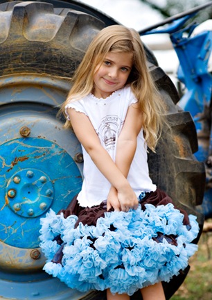 Пышная юбка коричневая с голубыми рябями