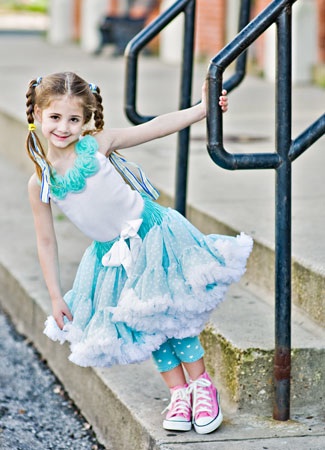 Пышная юбка бирюзовая с белыми кружевами