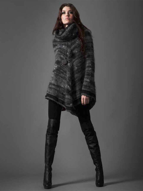 Теплое пончо из мохера "Чудесные полоски"